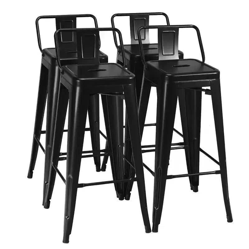 Costway Set di 4 Sgabelli da Bar in Metallo 76 cm, Altezza Bar, Industriali con Schienale Basso in Acciaio