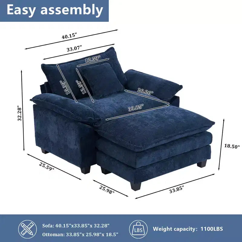 Fauteuil d'appoint surdimensionné en chenille EHMKNP avec pouf