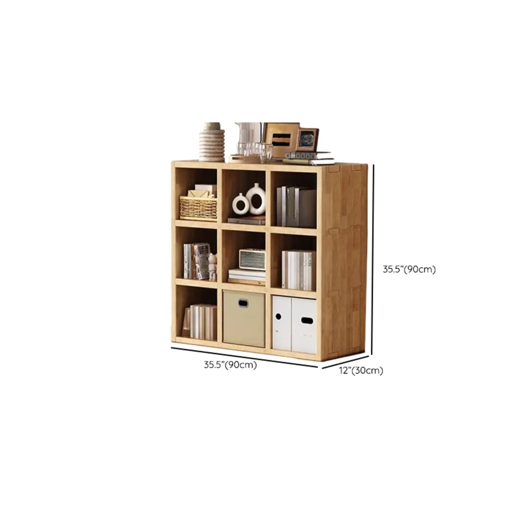 Libreria moderna orizzontale in legno a 8 cubi, finitura naturale