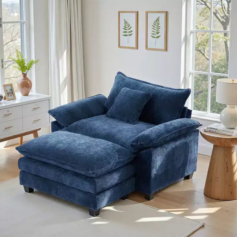 Fauteuil d'appoint surdimensionné en chenille EHMKNP avec pouf