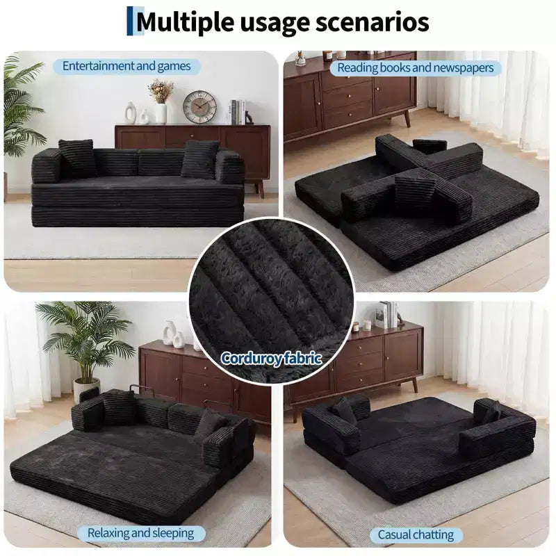 80,7 Divano letto trasformabile 5 in 1 – Velluto a coste, 544 kg, Nessun assemblaggio