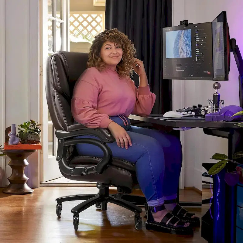 Sedia da Ufficio Direzionale Bossin Extra Large, 500 libbre, Ergonomica con Supporto Lombare Regolabile, Schienale Alto in Pelle PU, per Computer