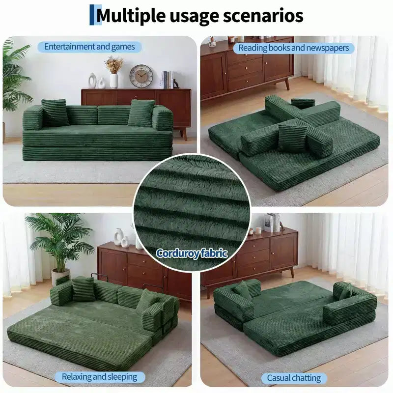 80,7 Divano letto trasformabile 5 in 1 – Velluto a coste, 544 kg, Nessun assemblaggio