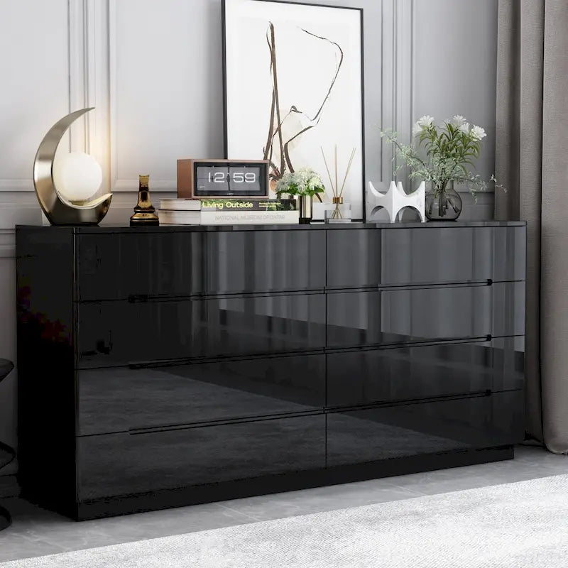 Comò lucido 63" con luce, con 8 cassetti e ampio piano d'appoggio