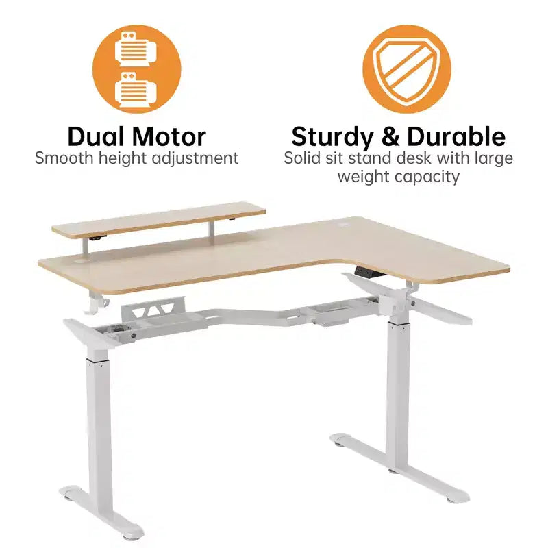 Bureau assis-debout en forme de L EUREKA ERGONOMIC 60x23 avec accessoires