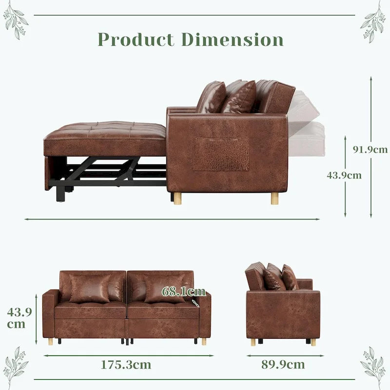 AECOJOY Divano Letto 3 in 1, Letto Singolo Convertibile