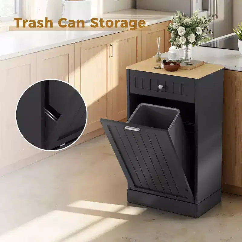 COZONY Cestino per la Raccolta Differenziata in Legno con Cassetto a Scomparsa, Antiribaltamento per Animali Domestici, Porta-Pattumiera Autoportante da Cucina, Design Salvaspazio