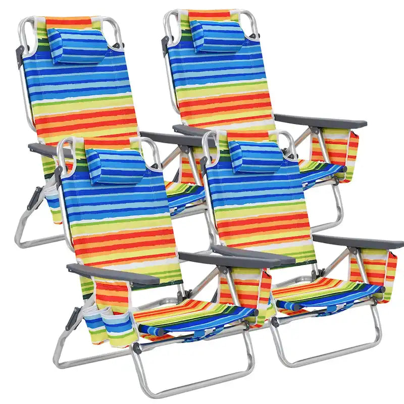 Costway Sedia Pieghevole da Spiaggia Zaino 4 Pezzi, 5 Posizioni per Esterno - Vedi Dettagli