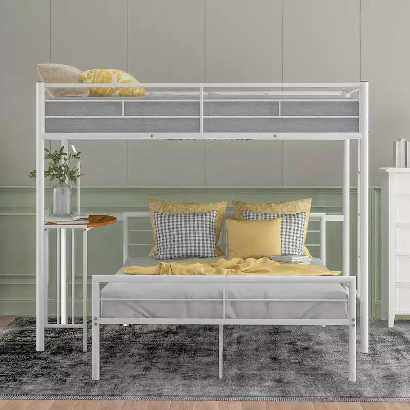 Lit superposé en métal une place sur deux places avec bureau, lit mezzanine une place avec lit inférieur double séparé pour enfants
