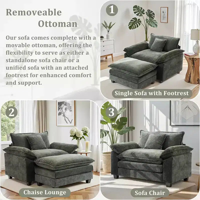 Fauteuil d'appoint surdimensionné en chenille EHMKNP avec pouf