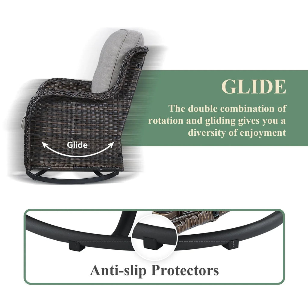 Gymojoy Poltrone a dondolo da esterno in vimini con base girevole (set da 2)