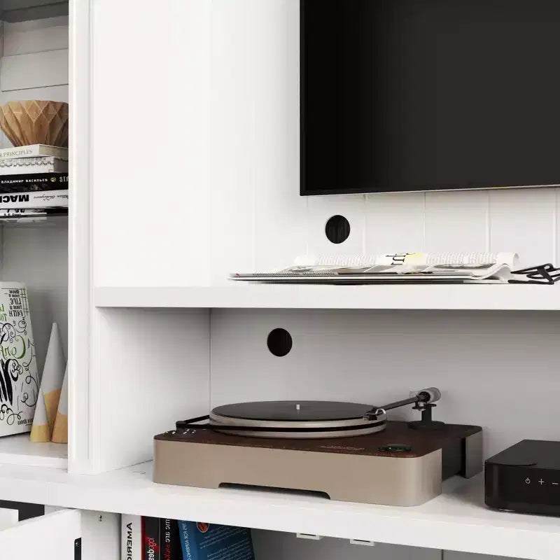 Meuble TV Famapy Blanc Grand Meuble de Rangement avec Armoires et Spots LED pour Salon