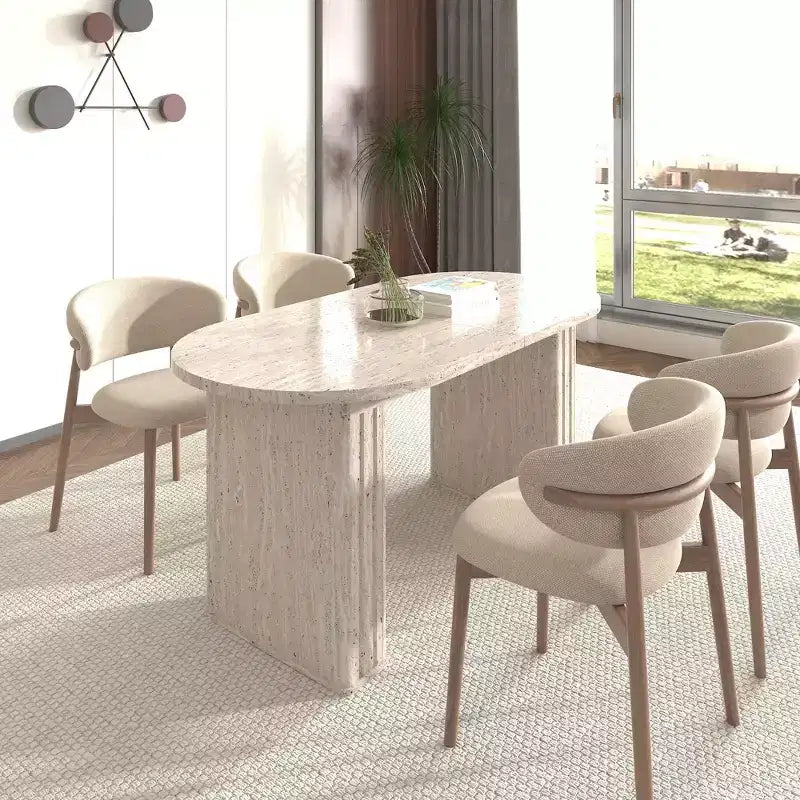Table à manger extensible Okak 78IN pour 4-8 personnes, table de cuisine avec base à lattes en bois, table pliable pour salon, salle à manger