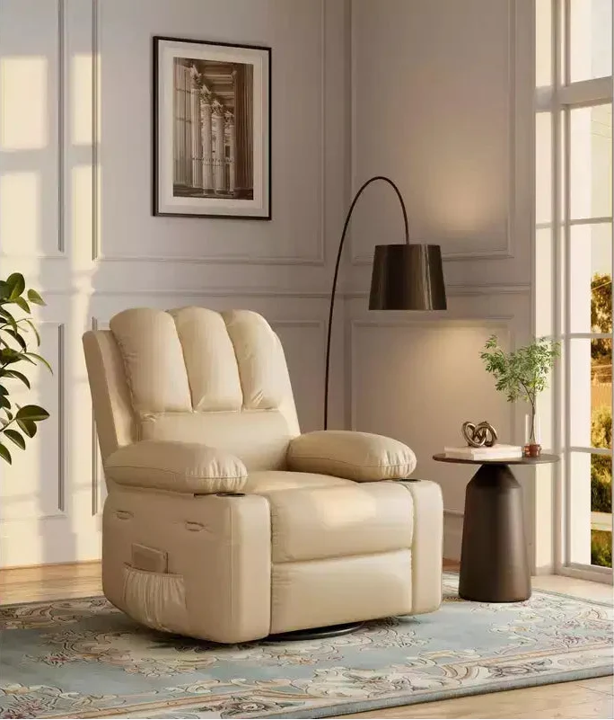 27 Poltrona reclinabile manuale in pelle oversize con portabicchieri e tasche laterali, 180 kg