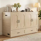 Mjkone Letto a Scomparsa Convertibile Matrimoniale Queen Size con Ricarica USB, Cassetti Contenitori, Materasso Escluso