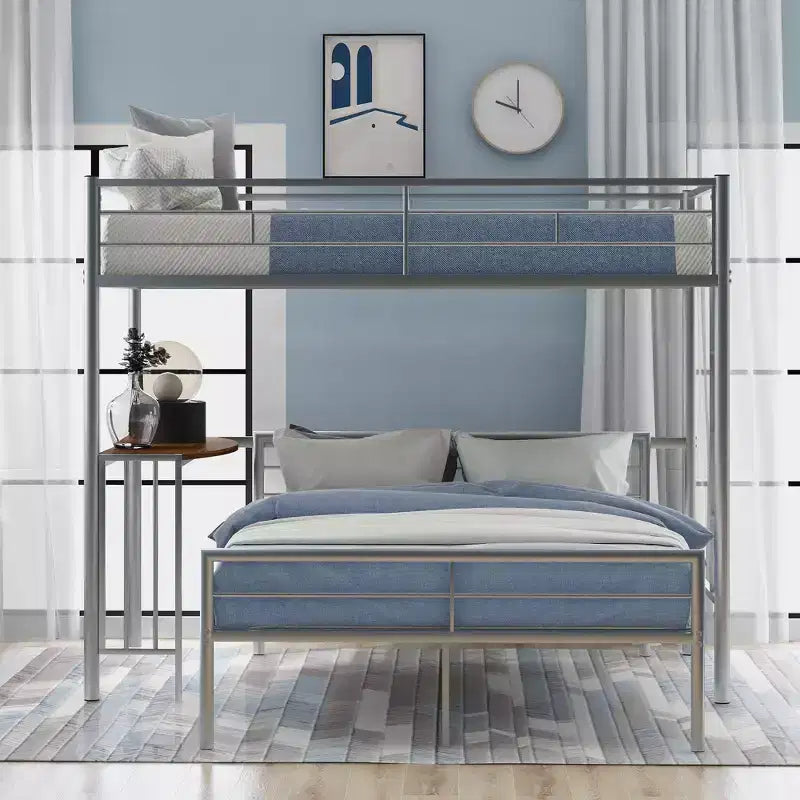 Lit superposé en métal une place sur deux places avec bureau, lit mezzanine une place avec lit inférieur double séparé pour enfants
