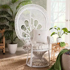 bali & pari Ediva Fauteuil d'appoint paon en rotin naturel blanc : Polyester rembourré, aucun assemblage requis