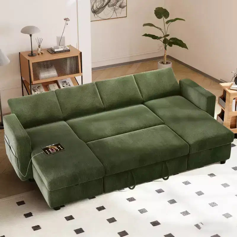 Divano letto estraibile a quattro posti Dyonery da 105 pollici con contenitore, tasche laterali, schienale regolabile, convertibile