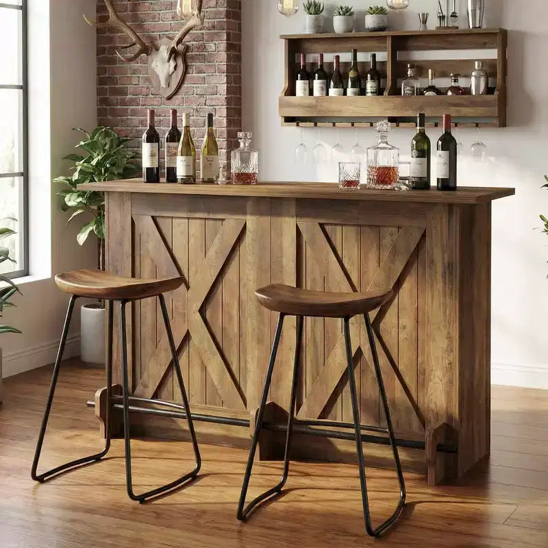 Carrello da Bar Rustico MAYEERTY 63 con 2 Ripiani aperti, Struttura in Metallo e Carrello di Servizio Domestico in Truciolato, Capacità 100 kg, Piedini Regolabili