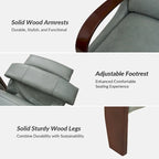 Poltrona reclinabile manuale Alex Mid-century Modern Cigar in vera pelle con braccioli ricurvi in legno