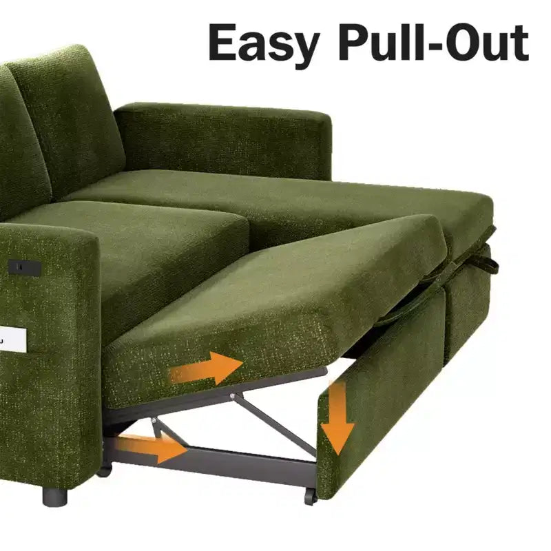 Canapé convertible 2 en 1 Dyonery avec méridienne de rangement, sectionnel en chenille avec ports USB pour salon