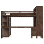 Lit mezzanine Whisen Wooden Queen avec armoire et bureau, tête de lit intégrée avec rangement