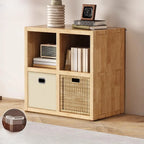 Libreria moderna orizzontale in legno a 8 cubi, finitura naturale