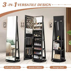 Costway Armoire à bijoux rotative à 360° avec miroir, 3 modes de couleur LED, verrouillable, noir