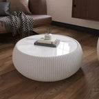 Tavolino Moderno Rotondo a Tamburo Okak con Piano in Marmo e Lato in Pelle, Tavolino da Centro alla Moda per Soggiorno, Camera da Letto