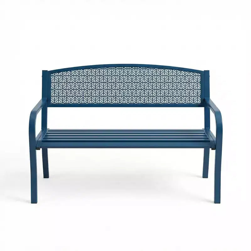 Panca in metallo per esterni a 2 posti per giardino, mobile con panchine in acciaio con schienale geometrico per patio, giardino e portico