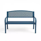 Panca in metallo per esterni a 2 posti per giardino, mobile con panchine in acciaio con schienale geometrico per patio, giardino e portico