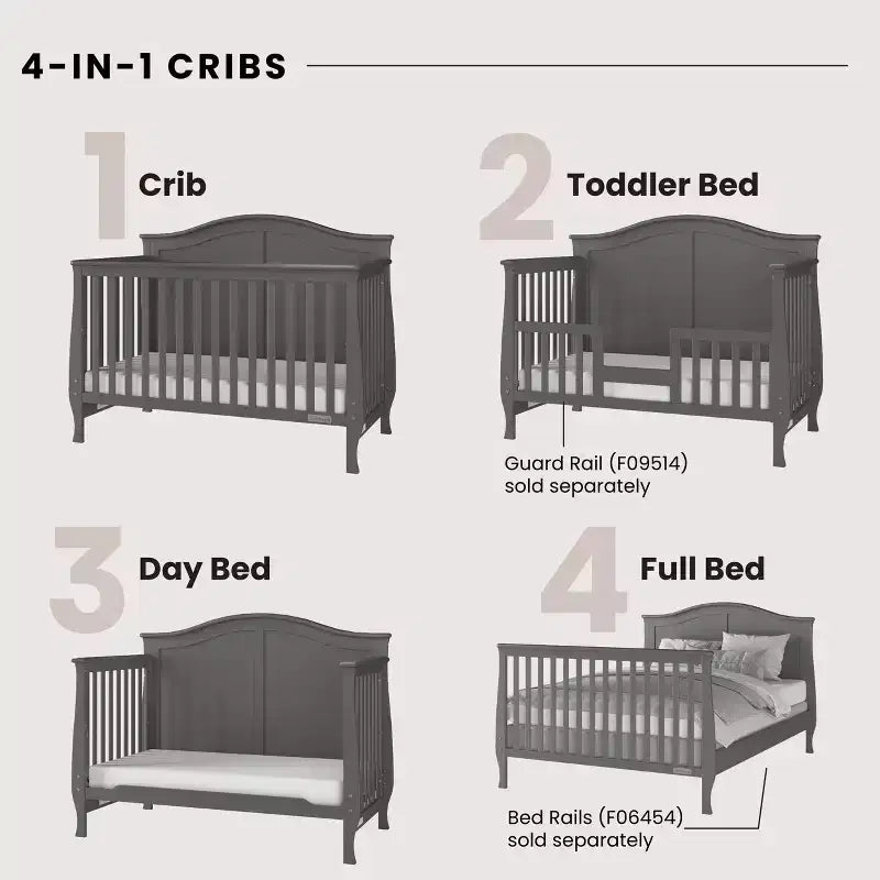 Culla trasformabile 4-in-1 Child Craft Camden, si trasforma in lettino da giorno, lettino per bambini e letto a una piazza e mezza, 3 posizioni per il materasso, finitura sicura per i bambini
