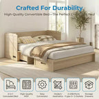 Mjkone Letto a Scomparsa Convertibile Matrimoniale Queen Size con Ricarica USB, Cassetti Contenitori, Materasso Escluso