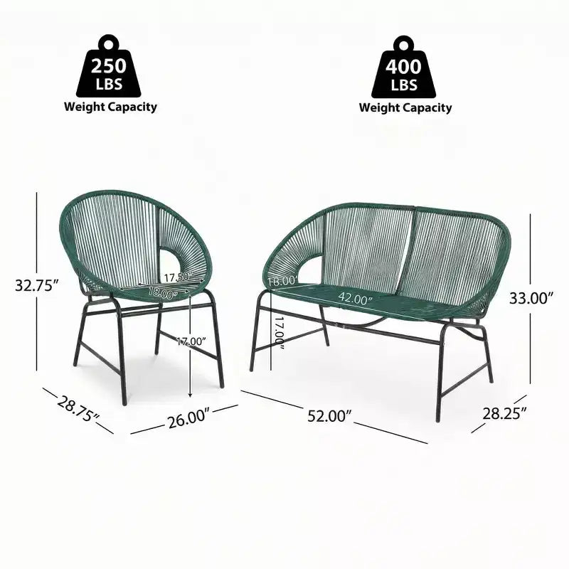 Christopher Knight Home Paoa Set Salotto da Esterno in 3 Pezzi Intrecciato con Struttura in Ferro (Tavolo Non Incluso)