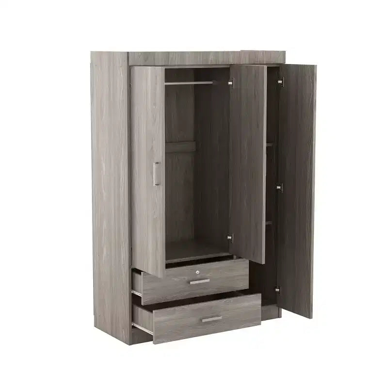 Guardaroba/Armadio a 3 ante Whisen Wood con asta appendiabiti, 2 cassetti e ripiani portaoggetti