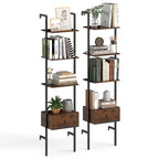 Costway Lot de 2 bibliothèques à 5 niveaux avec tiroir, étagère murale échelle de 178 cm avec cadre en métal