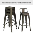 Costway Set di 4 Sgabelli da Bar in Metallo 76 cm, Altezza Bar, Industriali con Schienale Basso in Acciaio