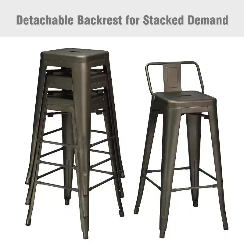 Costway Set di 4 Sgabelli da Bar in Metallo 76 cm, Altezza Bar, Industriali con Schienale Basso in Acciaio