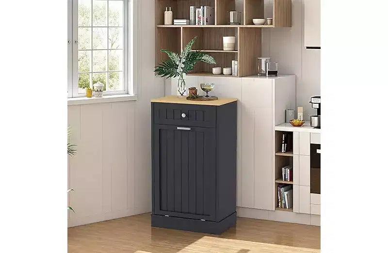 COZONY Cestino per la Raccolta Differenziata in Legno con Cassetto a Scomparsa, Antiribaltamento per Animali Domestici, Porta-Pattumiera Autoportante da Cucina, Design Salvaspazio