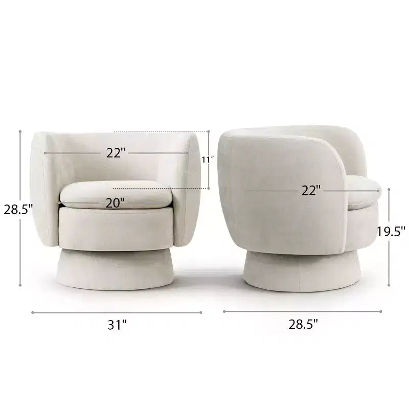 Set di 2 moderne poltrone girevoli a botte con tessuto imbottito, poltrona da salotto girevole a 360 gradi per soggiorno, camera da letto - Panipeachy