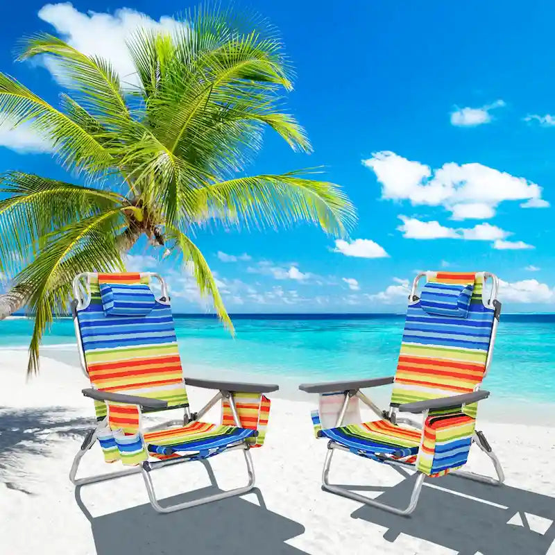Costway Sedia Pieghevole da Spiaggia Zaino 4 Pezzi, 5 Posizioni per Esterno - Vedi Dettagli