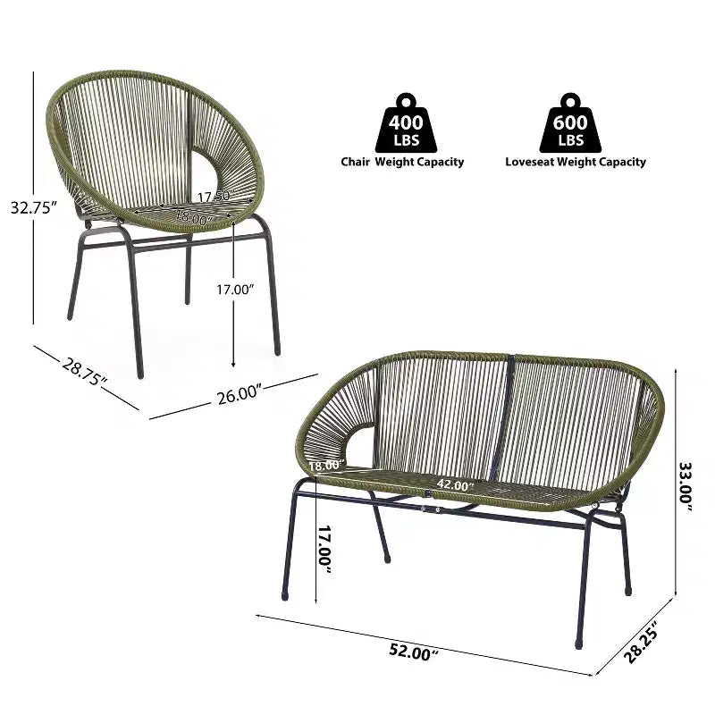 Christopher Knight Home Paoa Set Salotto da Esterno in 3 Pezzi Intrecciato con Struttura in Ferro (Tavolo Non Incluso)