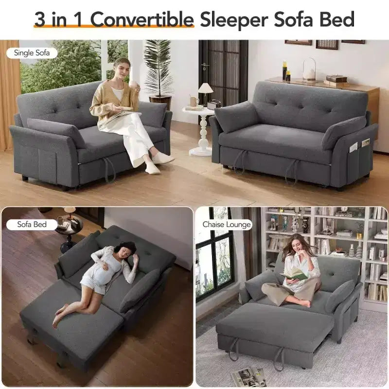 Dyonery 51 Divano Letto 3-in-1, Divanetto Convertibile con Letto Estraibile, Schienale Regolabile, Divano in Lino