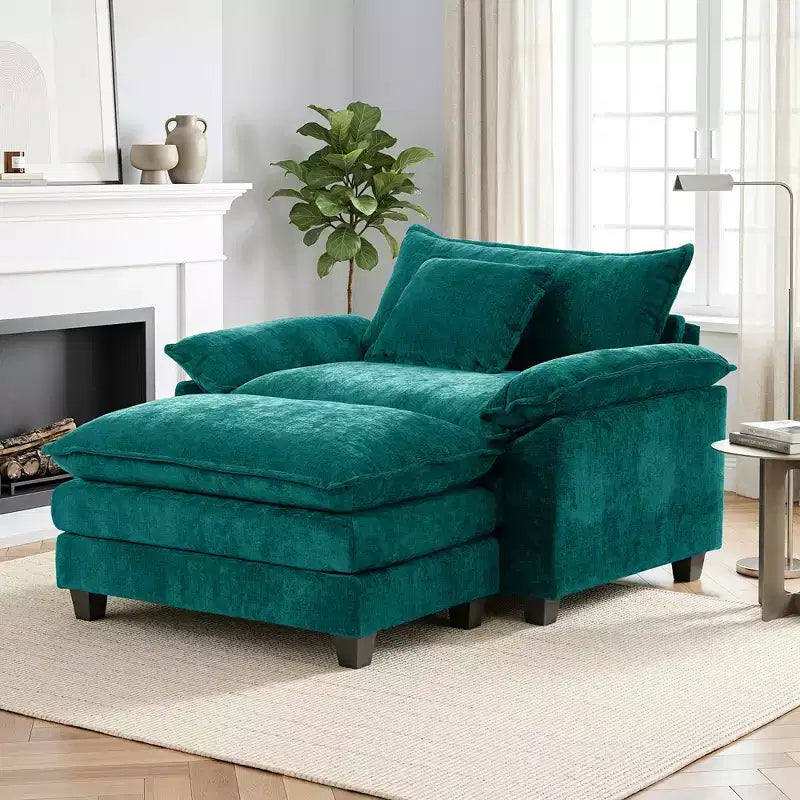 Fauteuil d'appoint surdimensionné en chenille EHMKNP avec pouf
