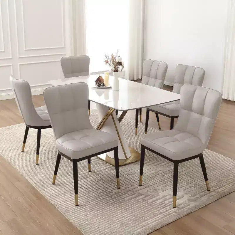 Bekrvio Sedie da Sala da Pranzo Set da 6, Moderne Imbottite in Ecopelle con Schienale Alto, Gambe in Metallo, Sedie da Cucina Senza Braccioli per Soggiorno Sala da Pranzo