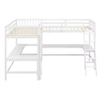 Letto a soppalco a L matrimoniale in legno da 119''L 79.5''W con scaletta e 2 scrivanie a L integrate