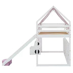 Lit mezzanine bas pour enfants avec toboggan et étagères de rangement, cadre de lit mezzanine en bois avec tente et escaliers