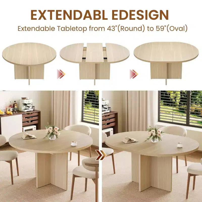 Tavolo da pranzo rotondo allungabile da 43,3''-59'' per 4-8 persone, moderno tavolo da pranzo ovale da cucina con prolunghe rimovibili, tavolo da pranzo per sala da pranzo, cucina