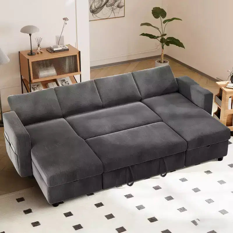 Divano letto estraibile a quattro posti Dyonery da 105 pollici con contenitore, tasche laterali, schienale regolabile, convertibile