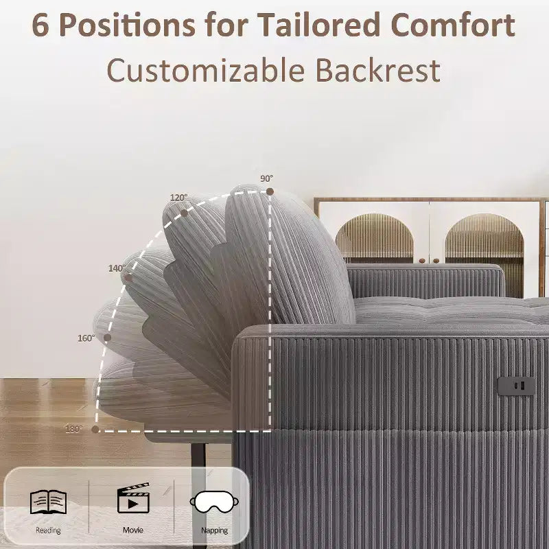 Divano Letto, Divano Estraibile a L da 81 pollici con Chaise Longue Reversibile e Contenitore/Porta USB/Tasca Laterale/Montaggio Senza Attrezzi, Velluto a Coste Beige